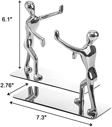 Fasmov Heavy Duty Stainless Steel Man Bookends Nonskid Bookends Art Bookend,1 Pair(Silver)
