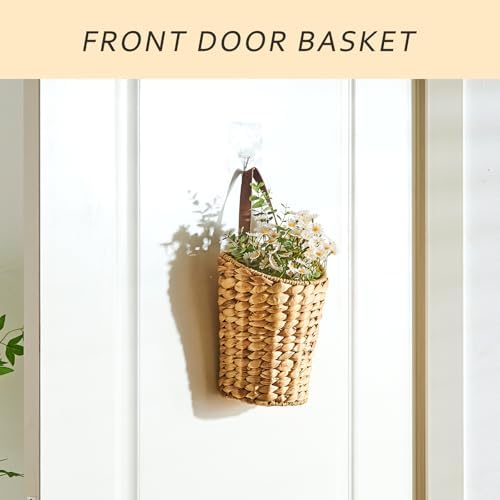 Handwoven Water Hyacinth Boho Front Door Basket for Flower Plants