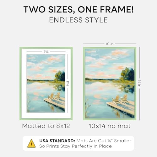 Homeforia 10x14 Green Picture Frame, High-End Metal, 8x12 Mat, Glass