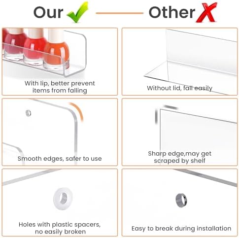 upsimples 10 Pcs 12" Clear Acrylic Shelves, Small Shelf for Wall Display