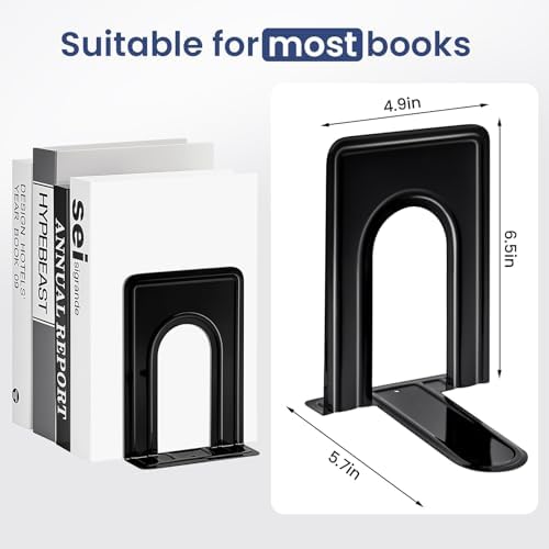 HappyHapi 7 Pairs Book Ends, Heavy Duty Bookends for Shelves, Black