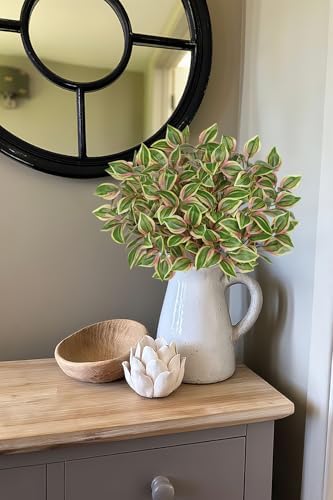 Hollyone 5 Bundles Artificial Greenery Plants Stems Faux Wandering Jew Leaves Plant Bouquet Fillers for Arrangement, Fake Shrub Bushes Plants for Home Centerpiece Indoor Outdoor Garden Patio Porch