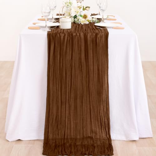 Brown Gauze Cheesecloth Table Runner 10ft Neutral Home Decor