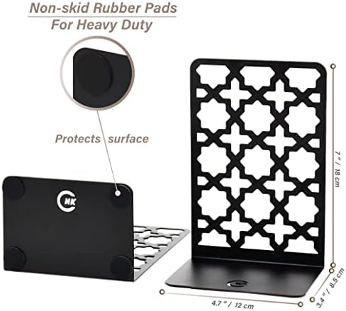 CNK Book Ends Bookends for Decorative Books Holder Bookend Shelves End Hold Heavy Duty Holders Stoppers Metal Stopper Cute Boho Bookshelf Holds Cookbook Office Home Set of 2 Bookends Pair Black