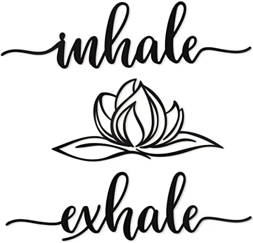 Vivegate Home Inhale Exhale Wall Art Lotus Flower Metal Zen Wall Decor - 18"X18" Black Modern Clearance Inhale Exhale Lotus Flower Metal Wall Signs For Hanging Room Shelf Décor