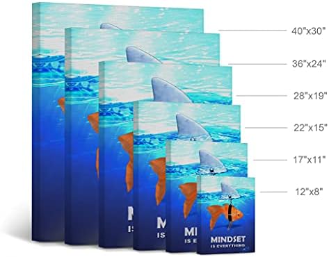 Smile Art Design Mindset is Everything Fish vs Shark in Ocean Motivational Wall Art Canvas Print Inspirational Wall Art Entrepreneur Quote Office Living Room Decor Gift Ready to Hang 40x30
