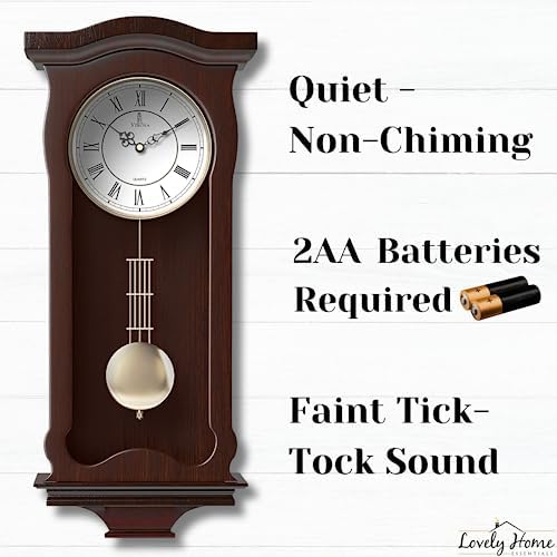 Pendulum Wall Clock, Hanging Wooden Grandfather Wall Clock, Quiet