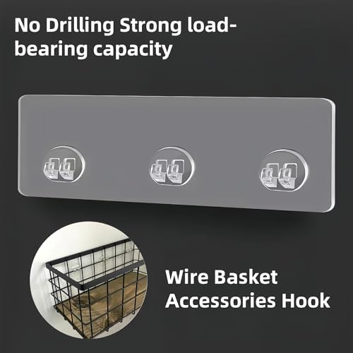 TIEYIPIN Black Metal Wire Storage Baskets with Wood Bottoms, Bathroom Storage Organizer Basket Bins, Set of 2 - Includes 2 Bonus Adhesive Hooks for Easy Wall Mounting