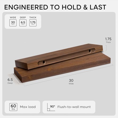Homeforia 30 Inch Floating Shelves, High-End Solid Pine Wood, Set of 4