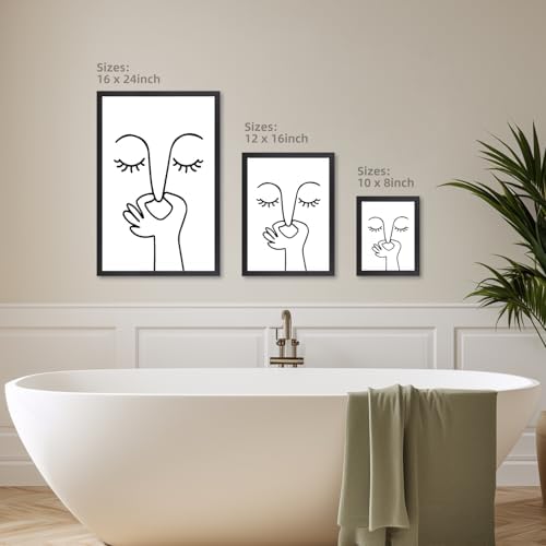 Cyebmo Funny Bathroom Wall Art, Minimalist Black and White Bathroom Picture Wall Decor, Toilet Pinching Nose Art Print for Restroom Guest BathRoom Wood Framed Ready to Hang 8x10 Inch