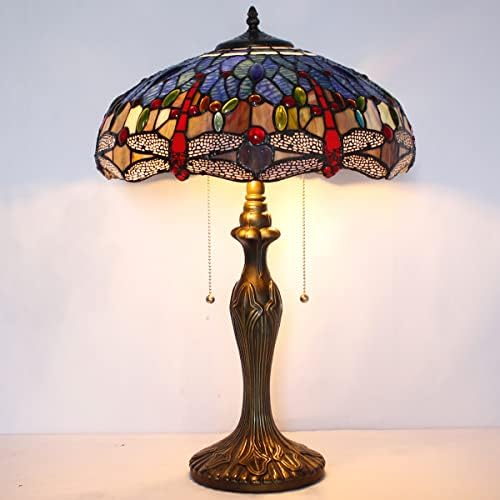 WERFACTORY Tiffany Table Lamp Stained Glass Dragonfly Style Bedside Lamp