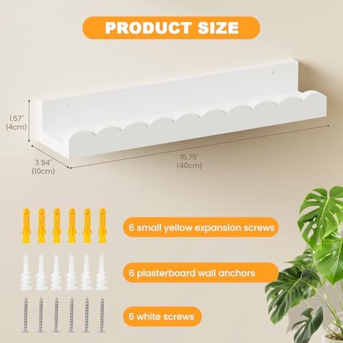 3-Pack Scalloped Shelves, Nursery Shelves, Floating Book Shelves for Wall