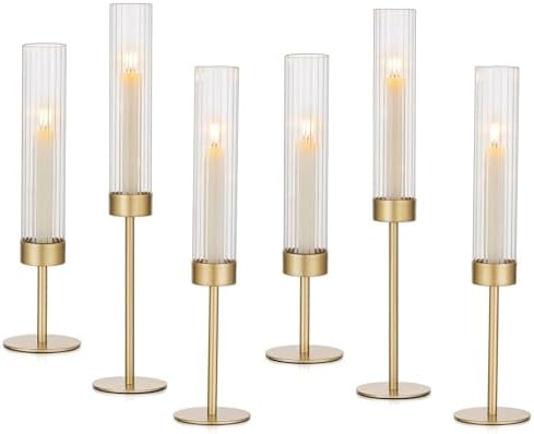 Hewory Gold Hurricane Candle Holder: 6PCS Candlestick Holders for Decor