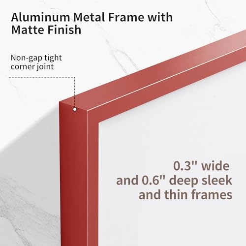 Fun Memories 8x10 Inch Metal Picture Frame - Aluminum Photo Frames - 5x7 Mat - Ideal for Wall or Tabletop Display - Wall Hook Hanging Hardware Included - Red - Set of 1