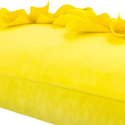 JWH 3D Flower Throw Pillow Cover Velvet Sunbeam Yellow 12x20 Inches