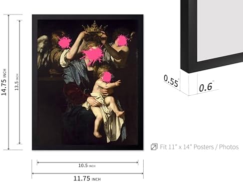 Poster Master Virgin and Child with Angels Print - Baroque Painting Poster - Altered & Pop Art - Trendy Gift for Men & Women - Wall Decor for Bedroom or Living Room - 11x14 Black Framed