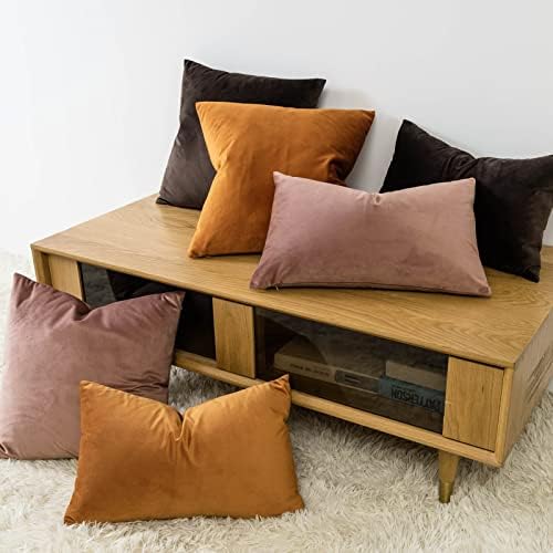JUSPURBET 12x20 Lumbar Velvet Throw Pillow Covers Set of 2,Coffee