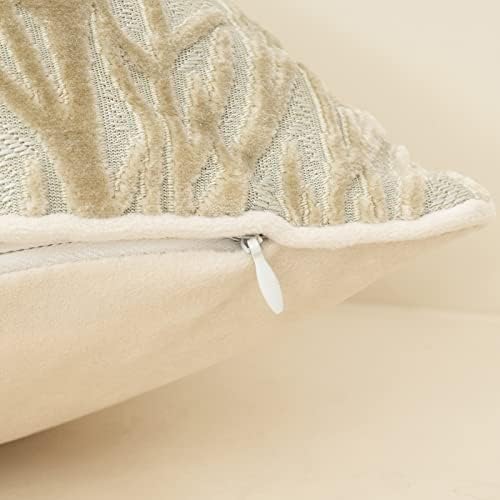 Yangest Beige Twigs Throw Pillow Cover Branches Velvet Cushion Case Neutral Pillowcase for Sofa Couch Bedroom Living Room Home Decor,18x18 Inch