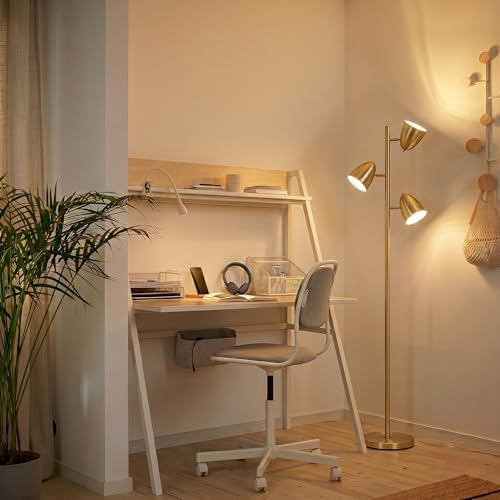Brightech Jacob LED Standing Lamp, Modern Bright Floor Lamps for Living Rooms & Bedrooms, Tall LED Lighting Lamp with Adjustable 3 Light Tree – Antique Brass/Gold