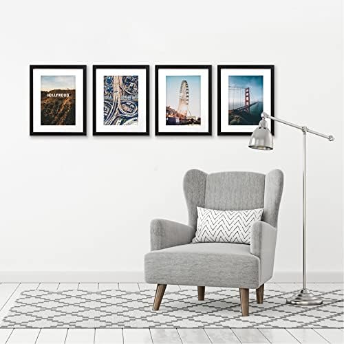 Americanflat 9x12 Picture Frame 4-Pack - Matted to 6x8 - Black