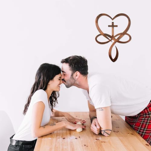 Metal Infinity Heart Cross Wall Decor, Unique Cross Decorative Wall Art, Heart And Love Sign Wall Plaques, Love Gift For Adult Home Wedding, Decor Room Bedroom Living Room Decoration (Bronze)