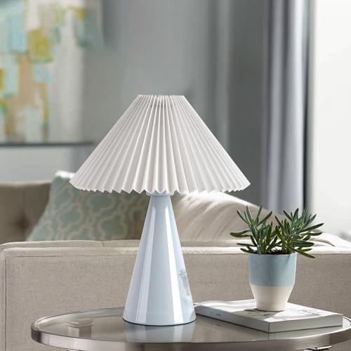 Ziqqeelam Light Blue Small Table Lamp, Cute Table Lamp, Pleated Table Lamp,Light Blue Bedroom Lamps for Nightstand, Small Scalloped Lamp Shade Table Lamps for Small Spaces for Bedroom,Living Room
