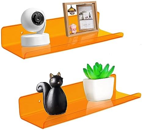 ROYALITA 2-Pack Small Acrylic Shelves Wall Mounted, 12 in Display Shelves