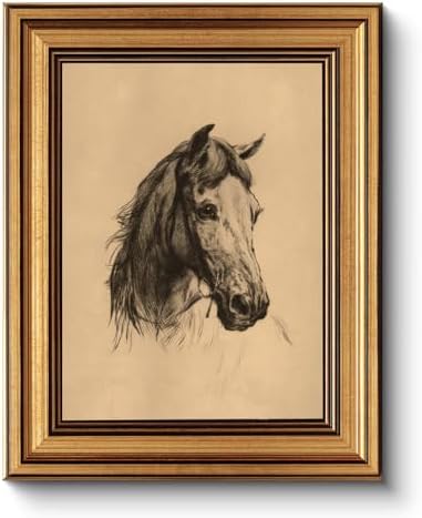 WHASAYART Gold Framed Vintage Wall Art for Living Room, Animals Painting Prints Shelf Decor for Kitchen, Aesthetic Bedroom Wall Art, Best Gifts for Friends or Family - Horsehead 10L x 8W