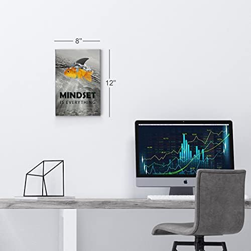 Smile Art Design Black and White Mindset is Everyting Orange Fish vs Shark Motivational Wall Art Canvas Print Inspirational Entrepreneur Quote Office Living Room Decor Gift Ready to Hang 36x24