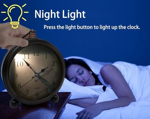 TooTa Vintage Retro Analog Alarm Clock, 4.5 inch Super Silent Non Ticking Small Clock with Night Light, Battery Operated, Simply Design, for Living Room, Bedroom, Bedside, Desk, Gift Clock (Arabic)