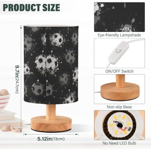 ALAZA Soccer Football Ball Black Watercolor Decor Bedside Table Lamp with USB Port for Bedroom Nightstand Office Desk LED Bulb Included