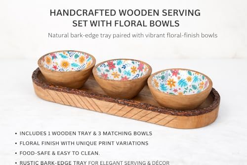 Natural Wooden trays, Serving Bowl for Salad, Veggies and Fruits, Large Deep for Family, Party (Tray - Set of 3 bowl)