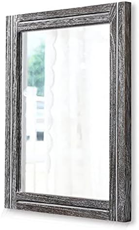 AAZZKANG Rustic Mirror Wood Framed Wall Mirrors Large 20"x16" Rectangle | Decorative for Bedroom Bathroom Farmhouse Living Room Home Entryway