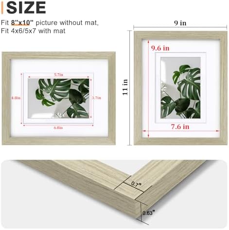 Egofine 8x10 Picture Frames Set of 4, Made of Solid Wood Covered by Plexiglass 4x6 and 5x7 with Mat or 8x10 without Mat, for Table Top Display and Wall Mounting Photo Frame Distressed Wood Grain