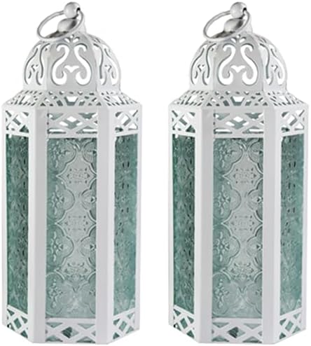 Vela Lanterns Decorative Indoor Moroccan Candle Holder, White, M, 2-Pack