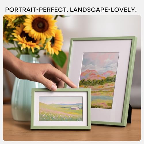 Homeforia 8x10 Green Picture Frame, High-End Metal, 5x7 Mat, Glass