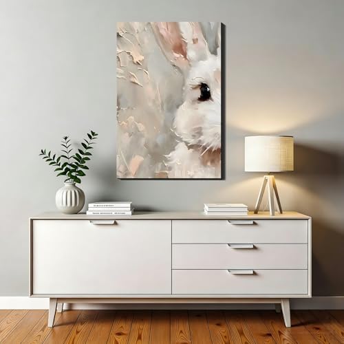 RIBNTAK Modern Easter Bunny Canvas Wall Art 16x24, Framed White Rabbit Canvas Prints Picture for Living Room Wall Decor, Simple Spring Artwork Painting for Fireplace,Bathroom, Bar, Office