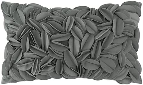 KINGROSE Handmade 3D Flower Pillow Cover, Velvet, 12 x 20 Inches, Grey
