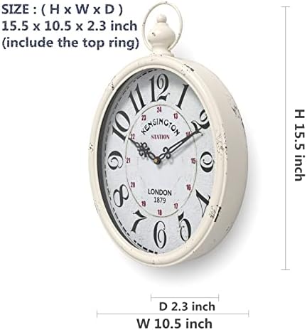 Menterry Large Oval Retro Wall Clock, Rustic Vintage Style, Antique White