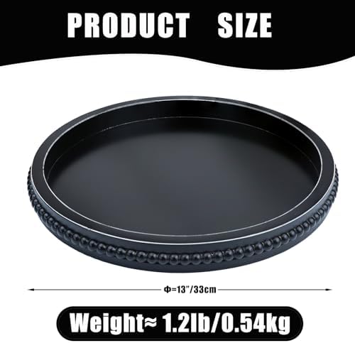 Hrastany Black Round Wood Decorative Ottoman Tray for Coffee Table