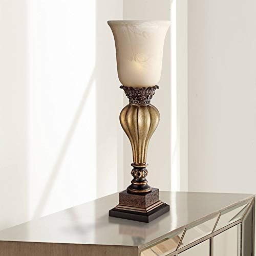 Sattley 23 1/4" High Table Lamp Gold Alabaster Glass Accent Console Cottage