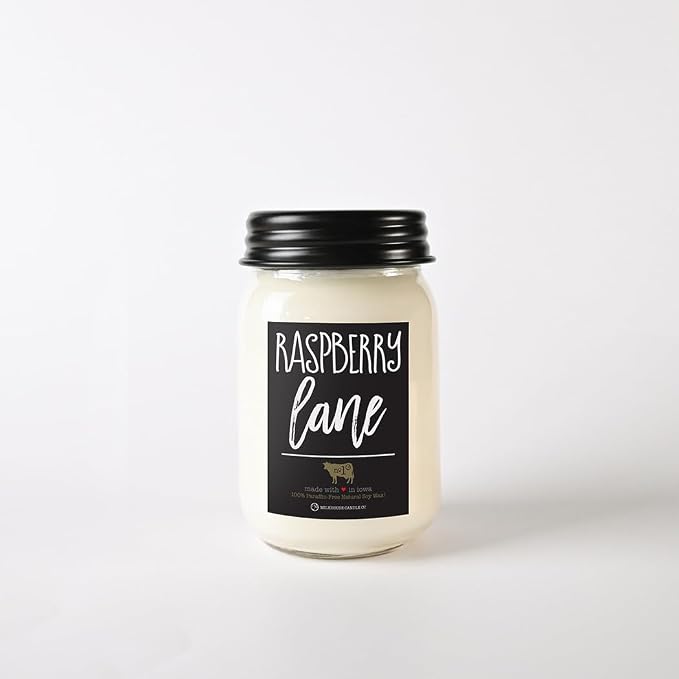 Milkhouse Raspberry Lane Soy Candle, 13 oz Mason Jar, 70+ Hr Burn
