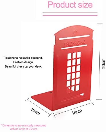 MerryNine 2pcs Book Ends, Metal Bookends for Shelves, Telephone Booth Decorative Bookends, Non Skid Heavy Bookends, Book, Magazine or CD Organizers for Home and Office (Red-2pcs)