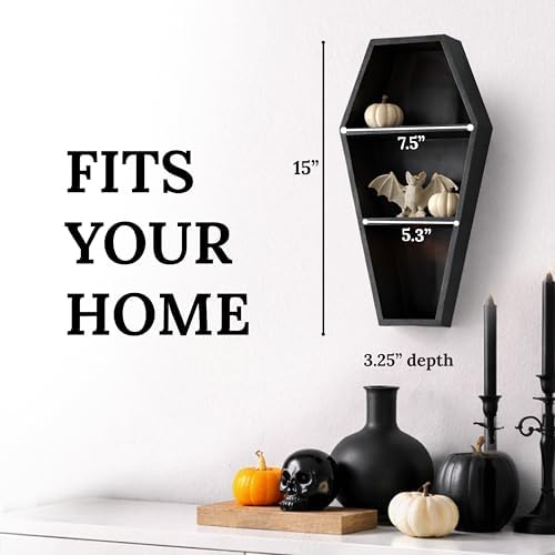 MANNY'S MYSTERIOUS ODDITIES Coffin Shelf Set, Small, Black, 14x7 Inches