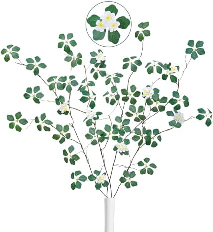 4 Pcs 38.8"Artificial Tree Branches with Green Five-Leaves & Flowers