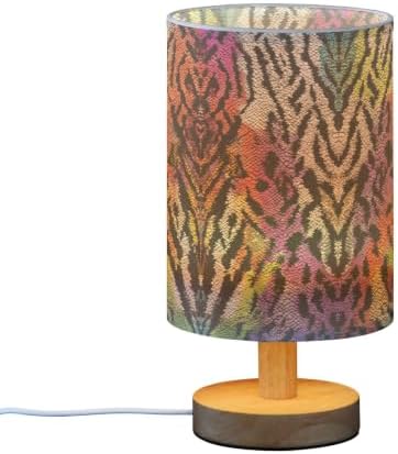 Table Lamp Colorful Tie Dye Snake Print Animal Skin Pattern Nightstand Lamp with Wood Base Fabric Lamp Shade Bedside Desk Lamp for Living Room Bedroom Kids Room Office