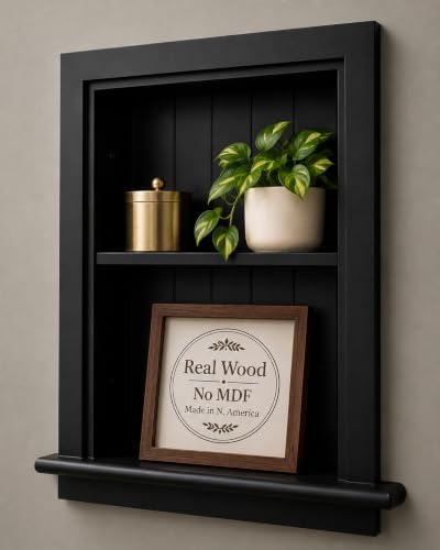 14x18 Aiden Recessed Wall Niche Medicine Cabinet Replacement, in The Wall Bathroom Cabinet Insert Shelf/Shelves, Made in North America, Real Wood, NO MDF, Beadboard, Black