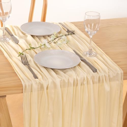 3 Pack Beige Cheesecloth Table Runner 10ft Boho Rustic Gauze Runner