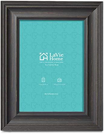 LaVie Home 5x7 Picture Frames (3 Pack, Black Wood Grain) Rustic Photo Frame Set with High Definition Glass for Wall Mount & Table Top Display