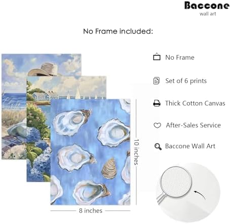 Coastal Cowgirl Wall Art Set of 6 Beach Canvas Wall Decor Blue Aesthetic Wall Art Preppy Coquette Poster Trendy Beachy Pictures Coastal Granddaughter Prints for Living Room Bedroom 8x10 Inch Unframed